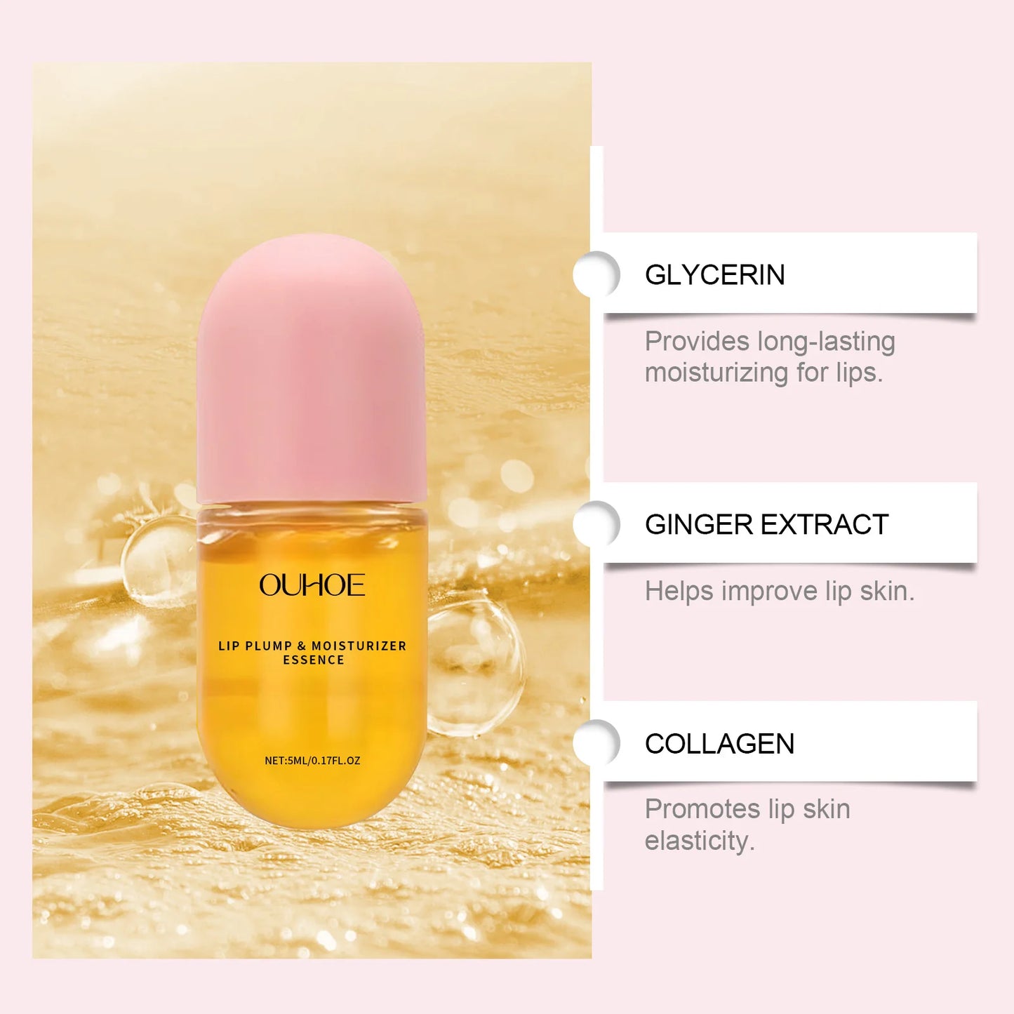 Ouhoe 5ml Long Lasting Lip Plumper Oil Instant Volumising Reduce Melanin Dead Skin Repair Dry Brightening Lip Color Lipgloss Oil