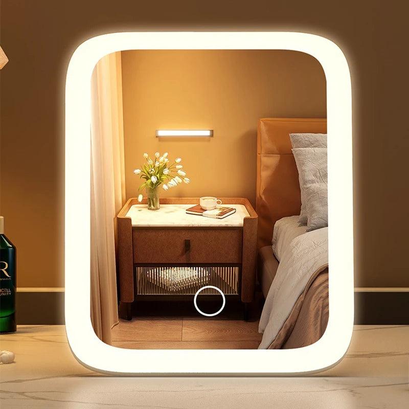 LED Smart Student Dormitory Desktop Fill Light Small Mirror, Makeup Mirror With Light,Girls Bedroom Dressing Table Mirror