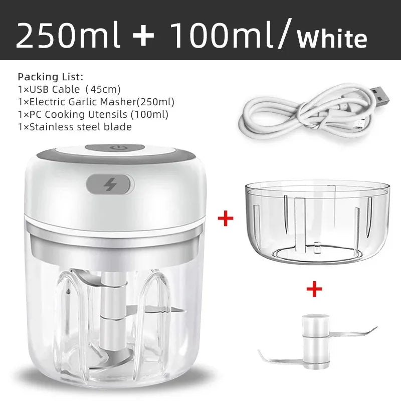 Electric Mini Garlic Chopper,100/250ML Food Chopper Garlic Mincer USB Garlic Chopper,Chili Chopper,Portable Small Food Processor
