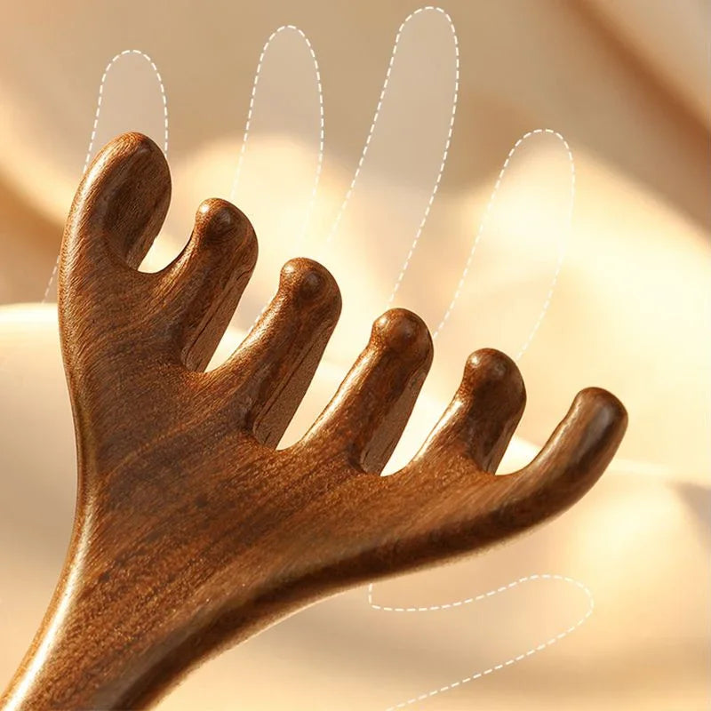 Head Meridian Massage Comb Anti-static Natural Wooden Wide Tooth Six-Claw Gua Sha Tool Scratcher Spa Promote Blood Circulation