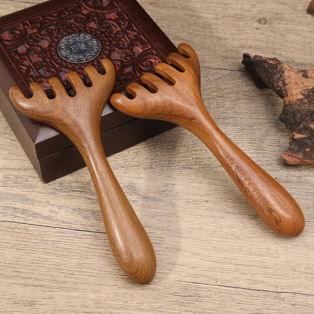 Head Meridian Massage Comb Anti-static Natural Wooden Wide Tooth Six-Claw Gua Sha Tool Scratcher Spa Promote Blood Circulation