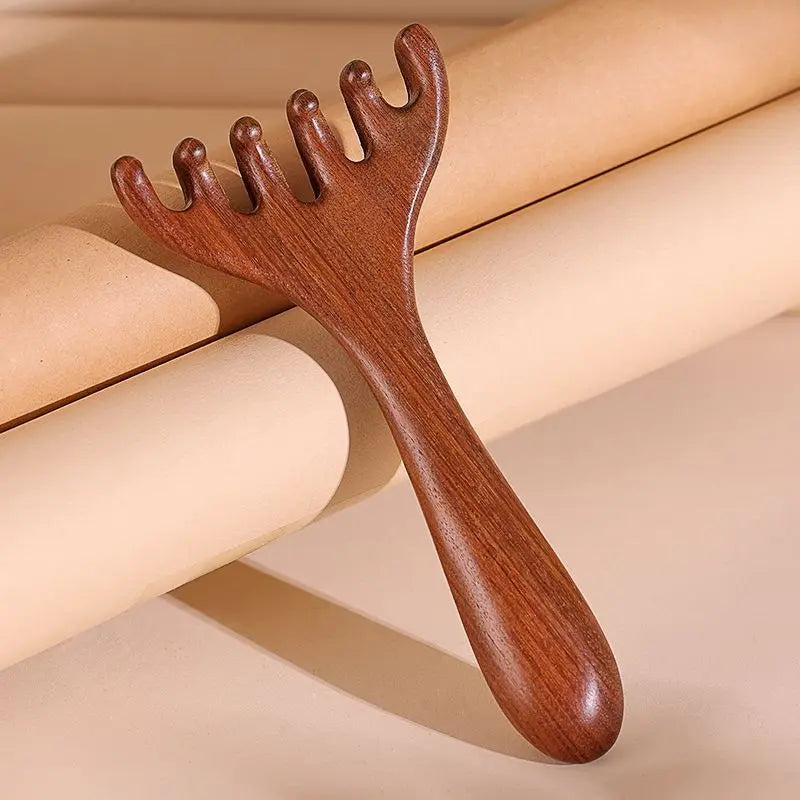Head Meridian Massage Comb Anti-static Natural Wooden Wide Tooth Six-Claw Gua Sha Tool Scratcher Spa Promote Blood Circulation
