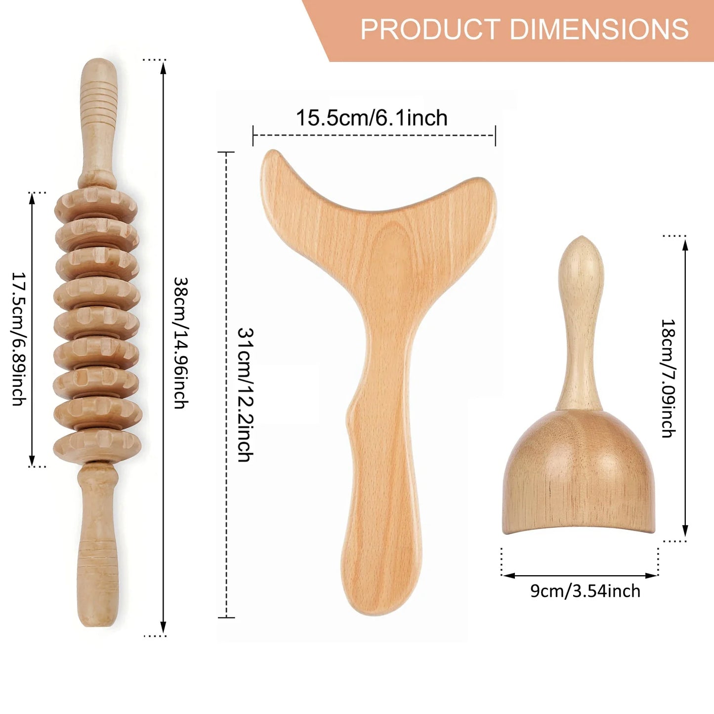 Wooden Massage Roller Tool Set, Lymphatic Drainage Massager Maderoterapia Kit, Manual Massage Tool for Body Massage Gua Sha Set