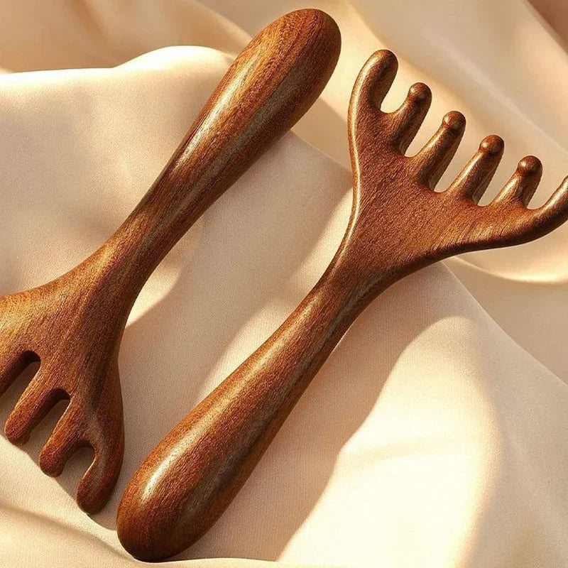 Head Meridian Massage Comb Anti-static Natural Wooden Wide Tooth Six-Claw Gua Sha Tool Scratcher Spa Promote Blood Circulation