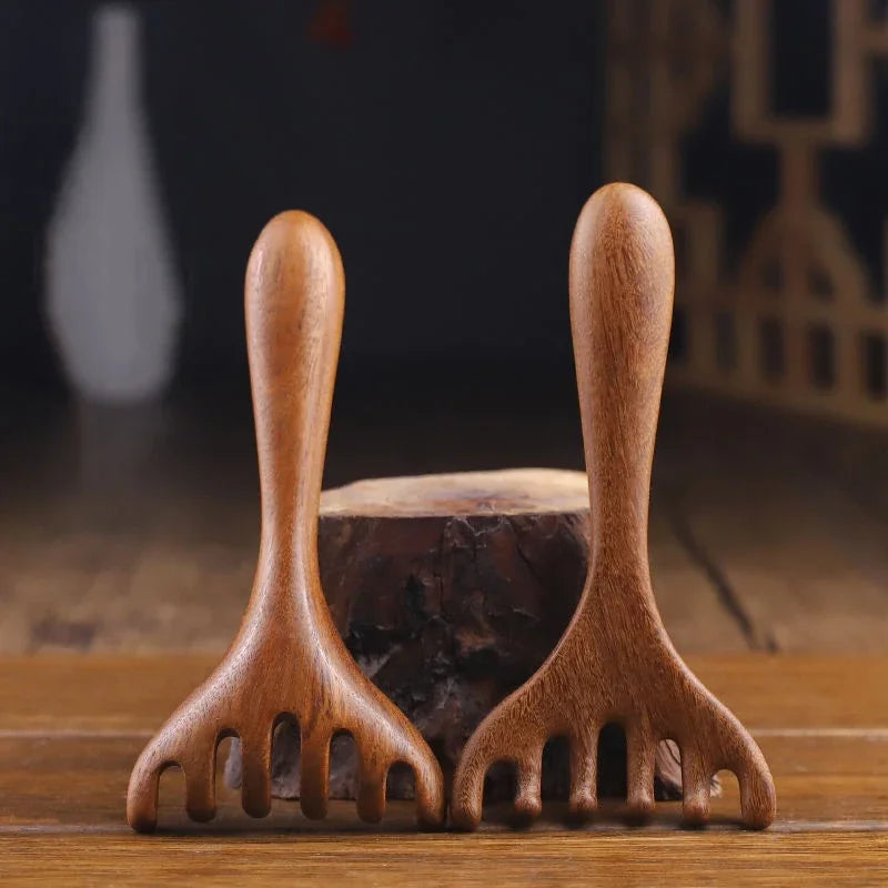 Head Meridian Massage Comb Anti-static Natural Wooden Wide Tooth Six-Claw Gua Sha Tool Scratcher Spa Promote Blood Circulation