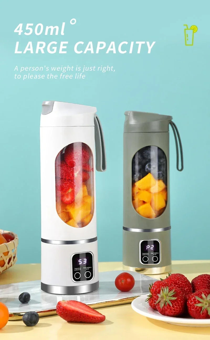 Portable Electric Blender & Juicer – 450ml, USB Rechargeable, 8-Blade Power