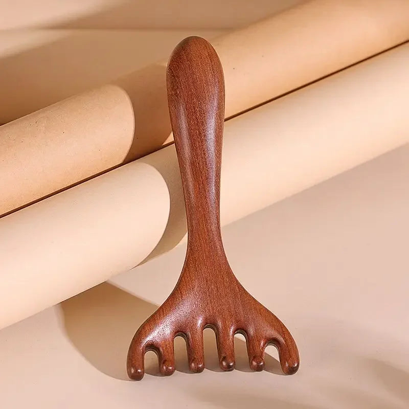 Head Meridian Massage Comb Anti-static Natural Wooden Wide Tooth Six-Claw Gua Sha Tool Scratcher Spa Promote Blood Circulation