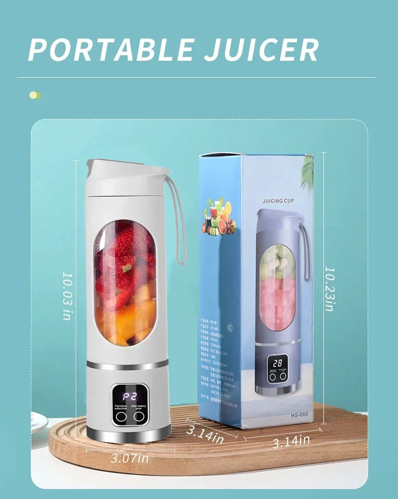 Portable Electric Blender & Juicer – 450ml, USB Rechargeable, 8-Blade Power