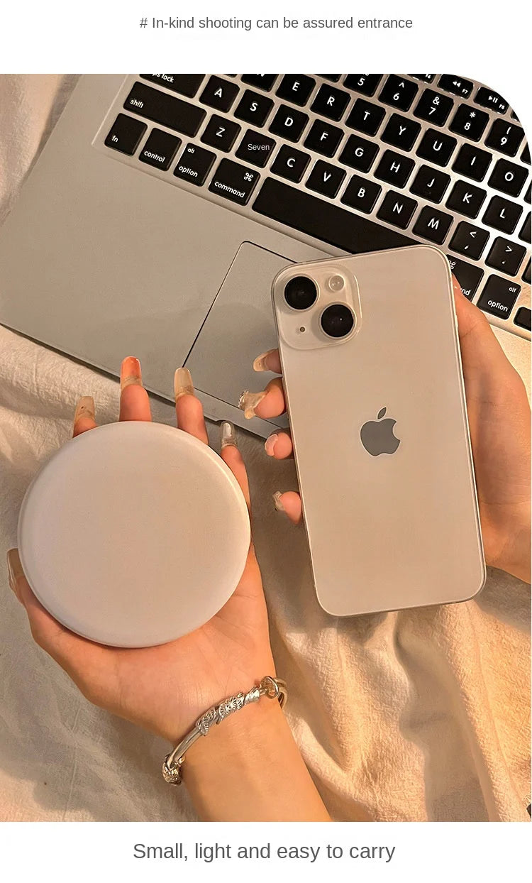 Makeup mirror portable portable small mirror with light led makeup mirror pocket mini handheld luminous folding round mirror