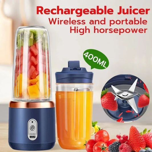 Multifunction 2 Cups Portable Fruit Juicer Blender 6 Blade Juice Mixer Mini Ice Blender USB Charging Wireless Juice Extractor