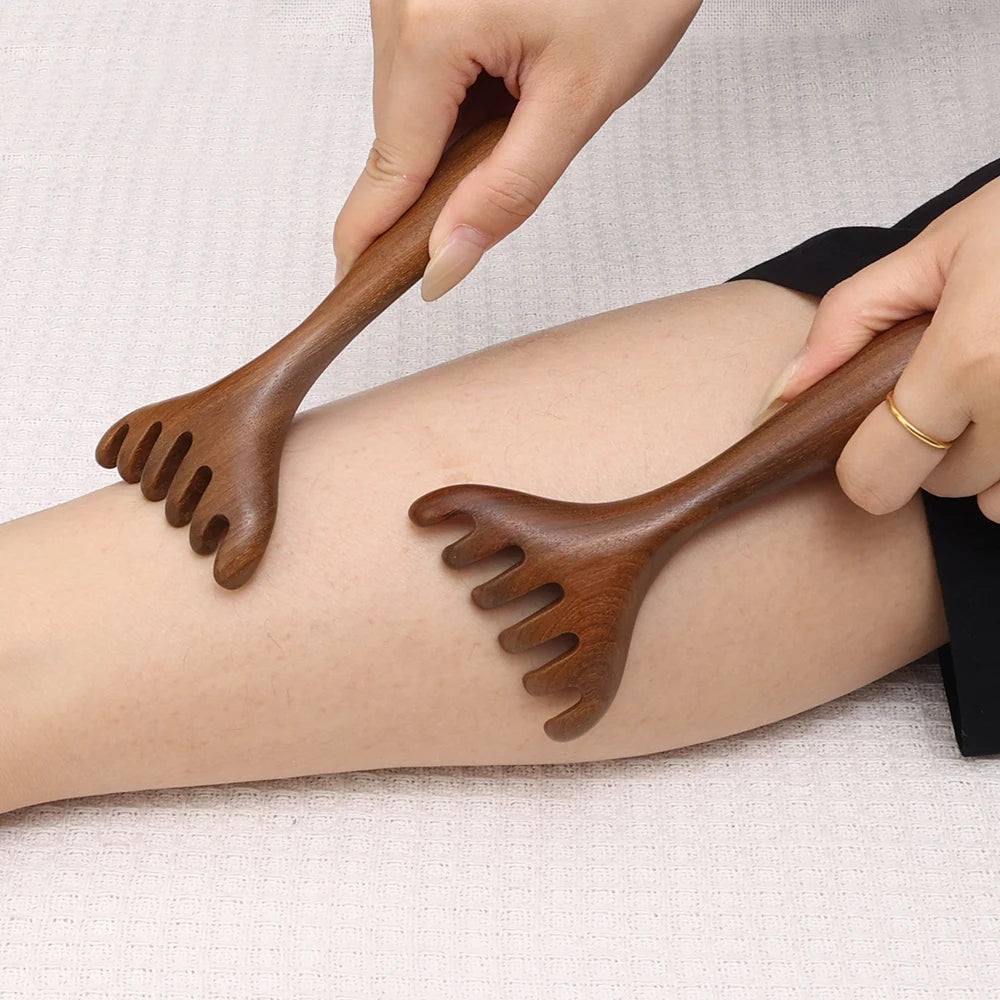 Head Meridian Massage Comb Anti-static Natural Wooden Wide Tooth Six-Claw Gua Sha Tool Scratcher Spa Promote Blood Circulation