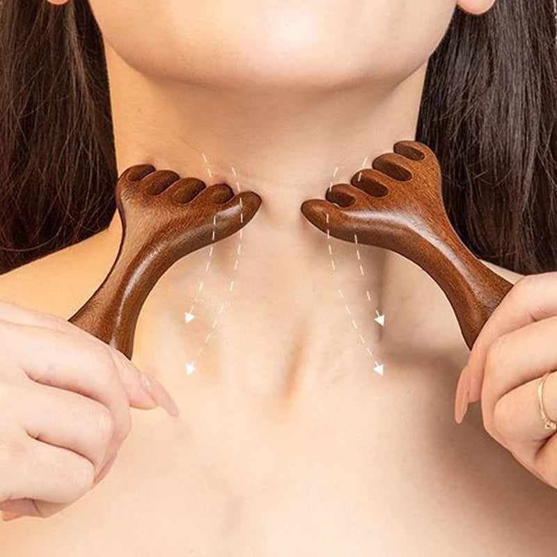 Head Meridian Massage Comb Anti-static Natural Wooden Wide Tooth Six-Claw Gua Sha Tool Scratcher Spa Promote Blood Circulation