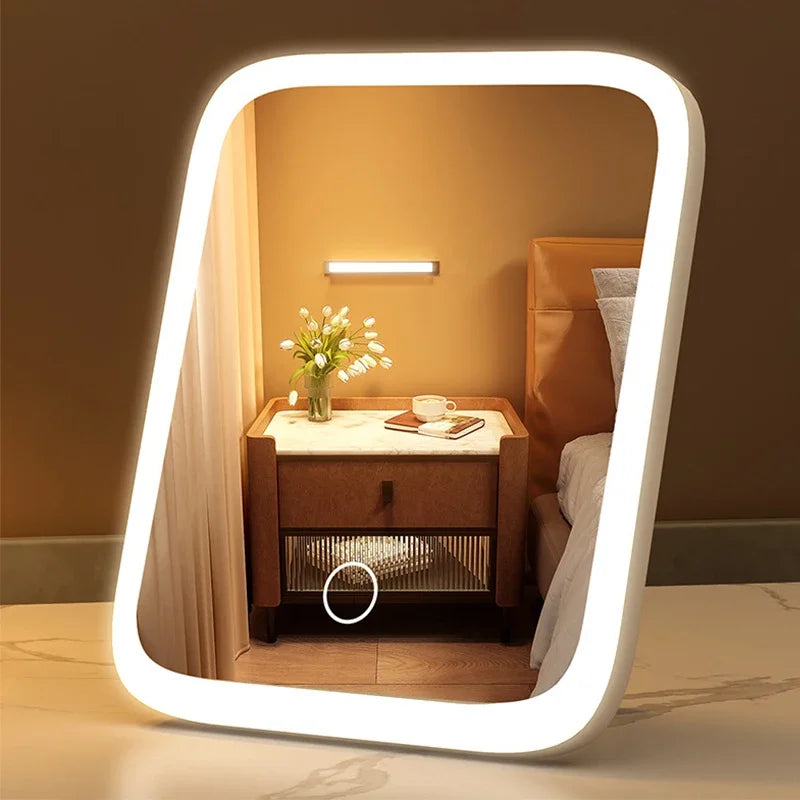 LED Smart Student Dormitory Desktop Fill Light Small Mirror, Makeup Mirror With Light,Girls Bedroom Dressing Table Mirror