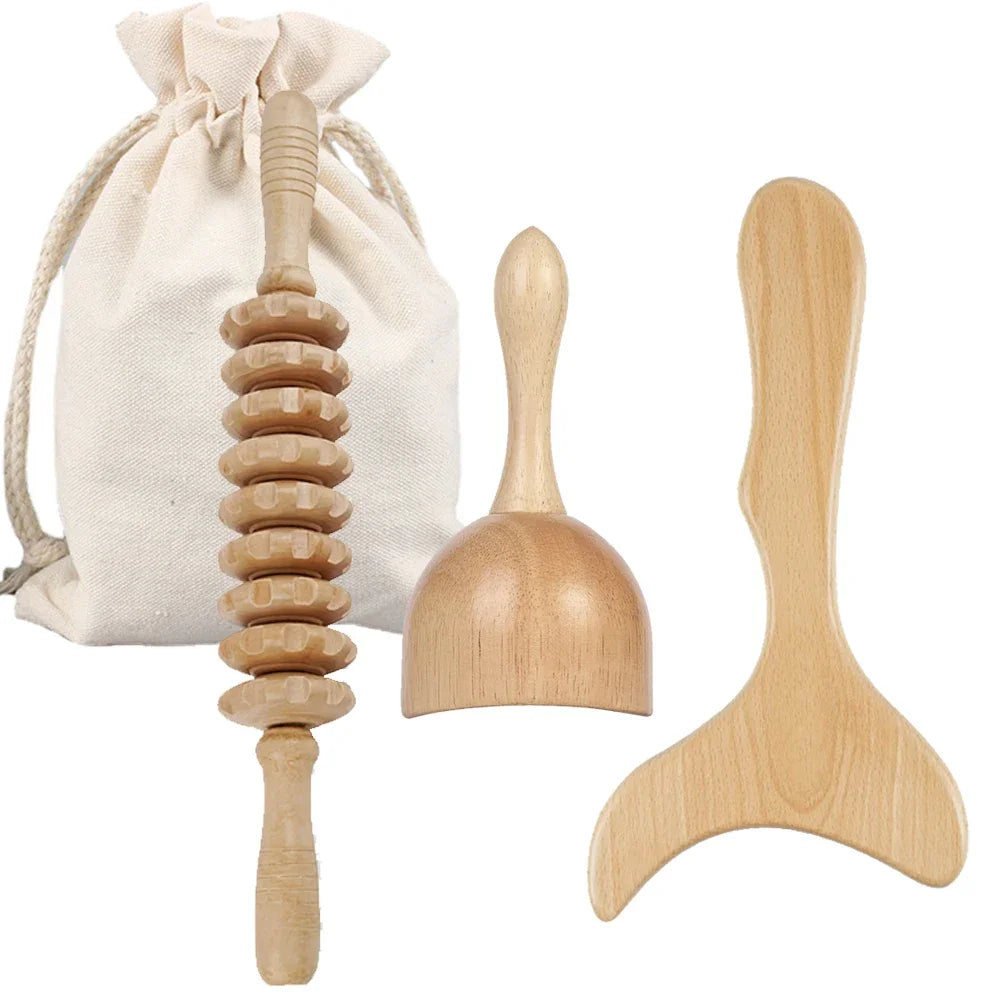 Wooden Massage Roller Tool Set, Lymphatic Drainage Massager Maderoterapia Kit, Manual Massage Tool for Body Massage Gua Sha Set
