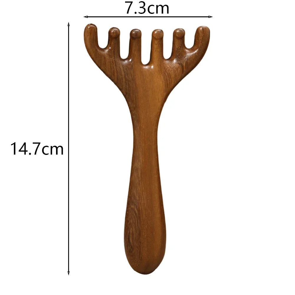 Head Meridian Massage Comb Anti-static Natural Wooden Wide Tooth Six-Claw Gua Sha Tool Scratcher Spa Promote Blood Circulation