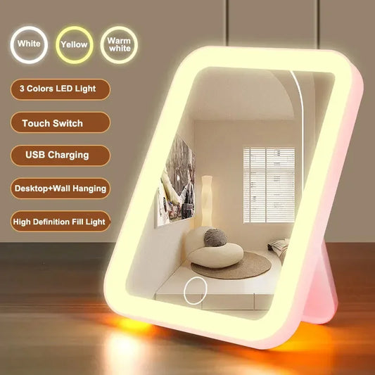 LED Smart Student Dormitory Desktop Fill Light Small Mirror, Makeup Mirror With Light,Girls Bedroom Dressing Table Mirro