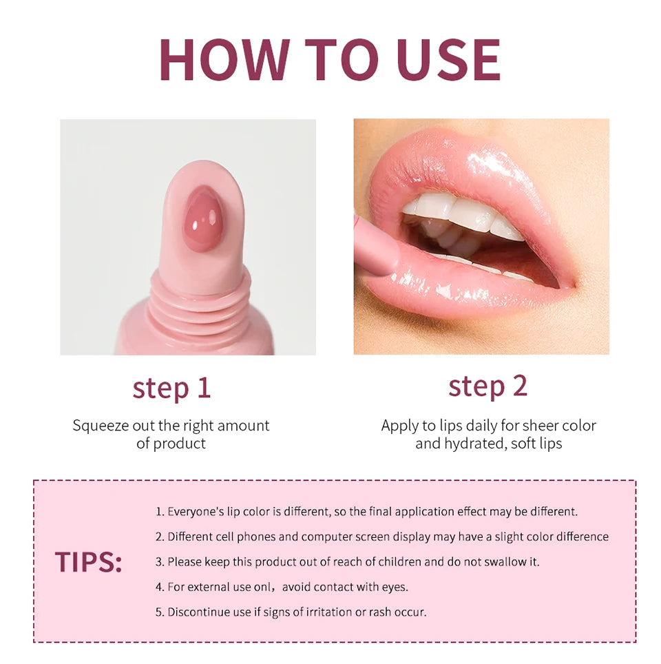 Lakerain 10ml Lip Balm Gel Texture Long Lasting Moisturizing Restore Replenish Non-Sticky Fragrance-Free Tinted Lip Serum Makeup