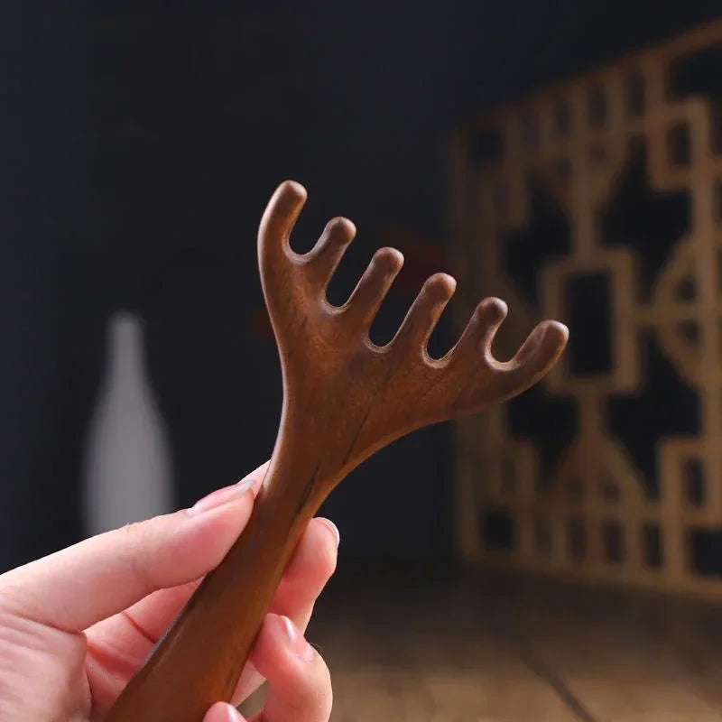Head Meridian Massage Comb Anti-static Natural Wooden Wide Tooth Six-Claw Gua Sha Tool Scratcher Spa Promote Blood Circulation