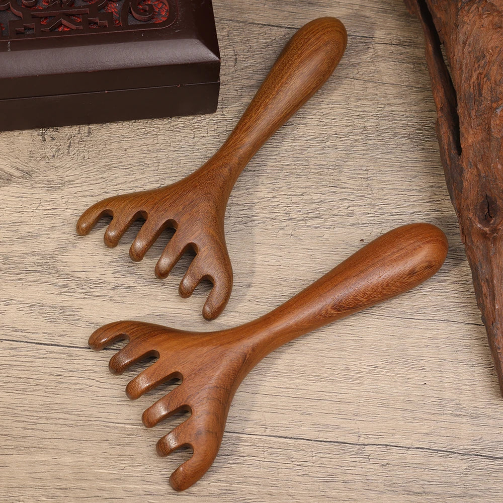 Head Meridian Massage Comb Anti-static Natural Wooden Wide Tooth Six-Claw Gua Sha Tool Scratcher Spa Promote Blood Circulation